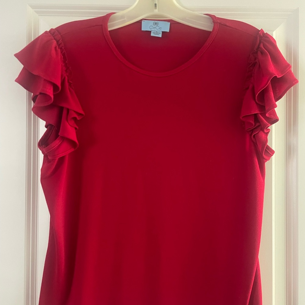CeCe Red Ruffle Sleeve Blouse size Small EUC